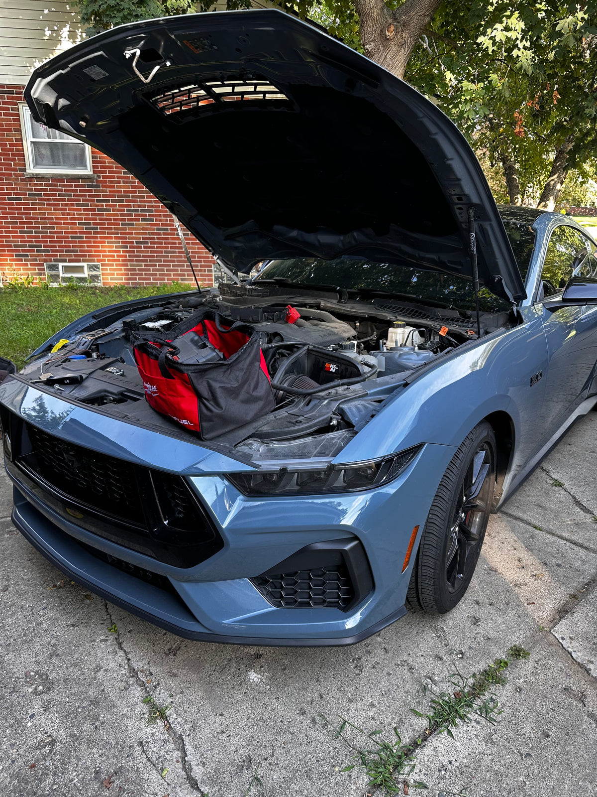 Ford Mustang during a Corsa Nero kill switch installation